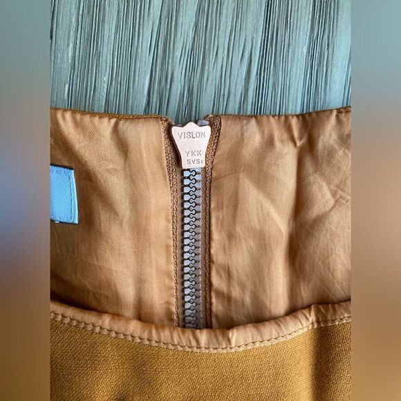 Moschino cheap and chic Mini Dress 100% Wool Size 6 Mustard Pockets Zip Lined - Picture 13 of 13